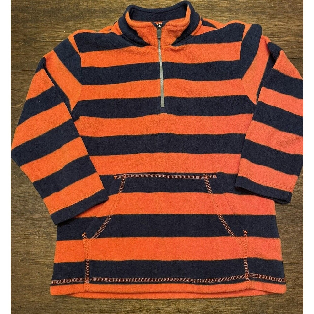 Hanna Andersson Striped Fleece Pullover Shirt 120 Orange and Blue
